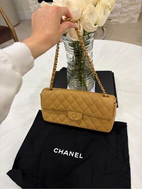 CHANEL Quilted Shoulder Bag in Camel Tan with Gold Hardware